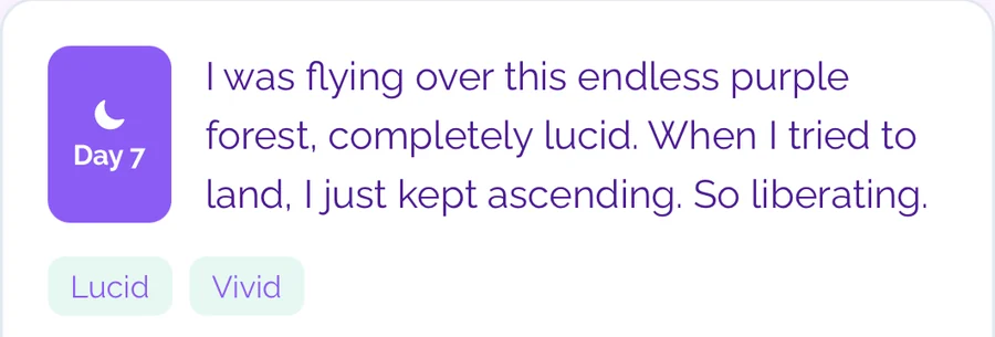 A dream journal entry tagged lucid and vivid